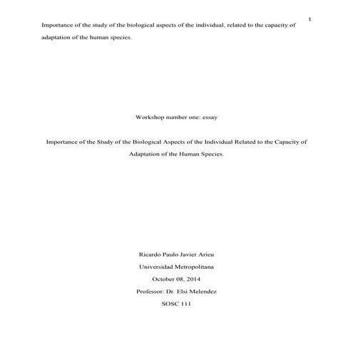 Importance of the Study of the Biological Aspects of the Individual Related t...