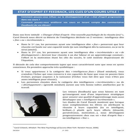 Etat d'esprit et FeedBack, Les clés d'un cours utile !