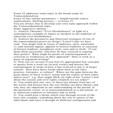 Essay #2 addresses some topic in the broad scope of Transcendentalis.docx