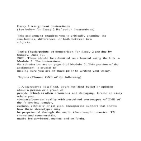 Essay 2 Assignment Instructions (See below for Essay 2 Refle