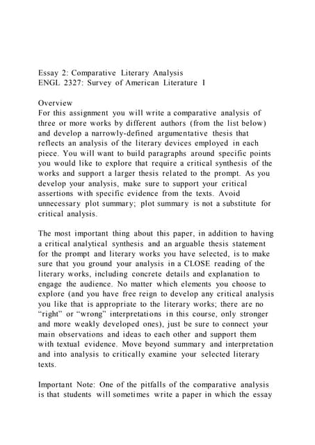 Essay 2 Comparative Literary Analysisengl 2327 Survey Of Ame Pdf Essay 2 Comparative Literary Analysisengl 2327 Survey Of Ame Pdf