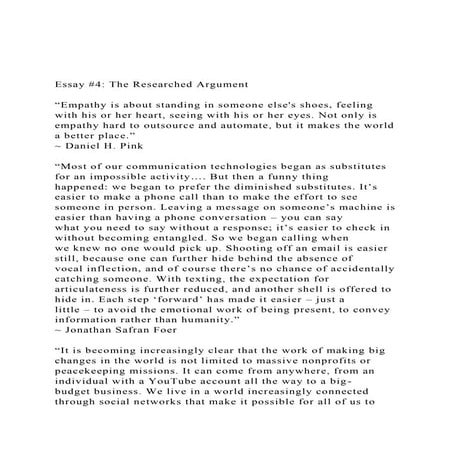 Essay #4 The Researched Argument  Empathy is about stand.docx