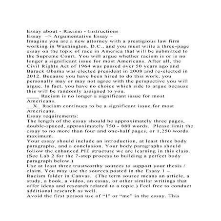 Essay about - Racism - InstructionsEssay  – Argumentative Essay.docx