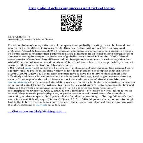 Essay About Achieving Success And Virtual Teams
