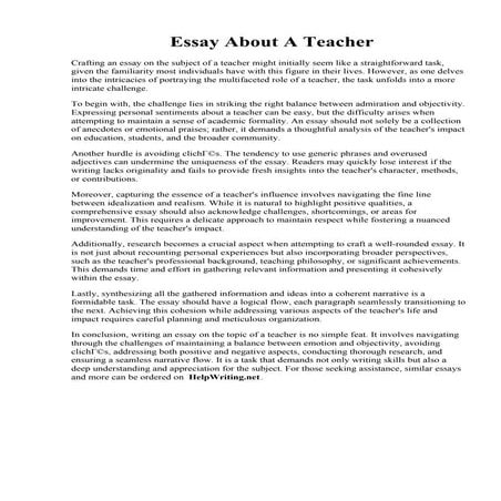 Essay About A Teacher. teacher essay  Teachers  Classroom