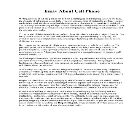 Essay About Cell Phone. Lake Area Technical College