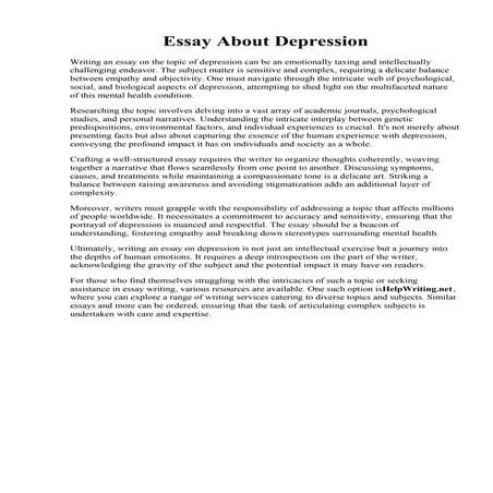 Essay About Depression. Argumentative Essay On Depression - Great Professiona...