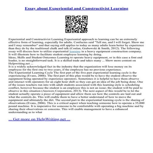 Essay About Experiential And Constructivist Learning