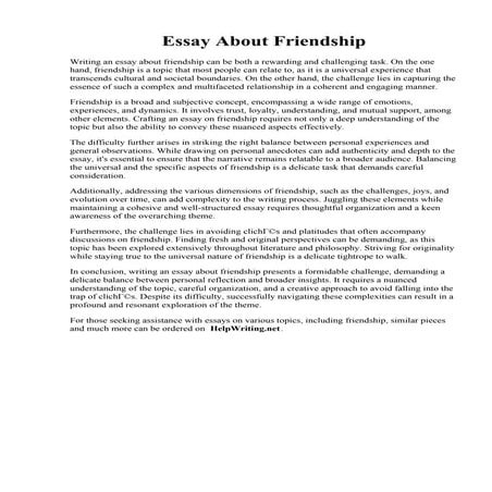 Essay About Friendship. Write an essay on My Best Friend  Essay Writing  Engl...