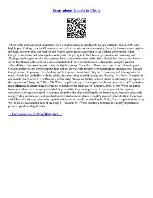 Essay About Google In China