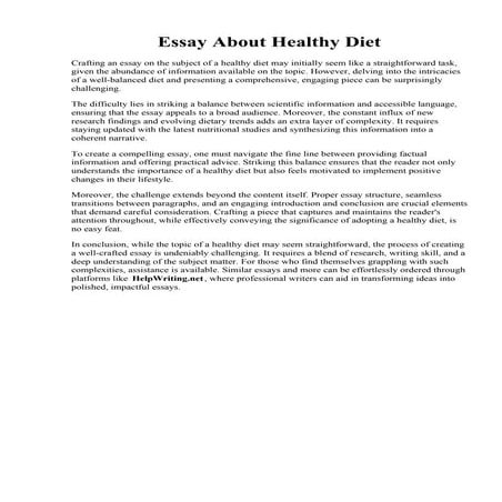 Essay About Healthy Diet. The Importance of Healthy Eating - PHDessay.com