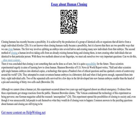 Human Cloning Essay | PDF