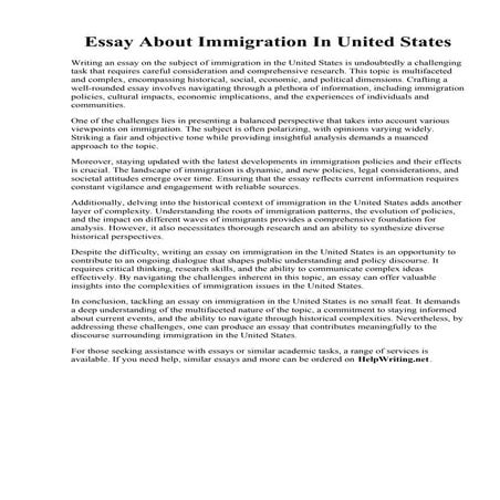 Essay About Immigration In United States
