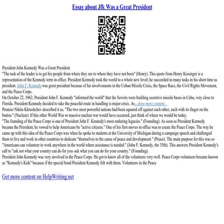 Essay About Jfk Was A Great President