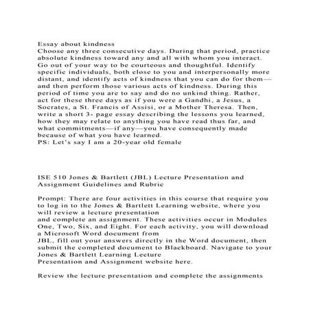 Essay about kindnessChoose any three consecutive days. During th.docx