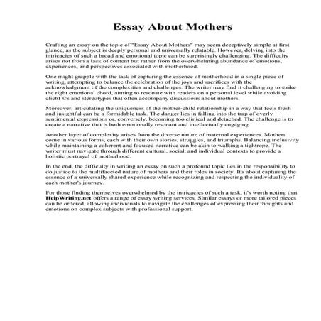 Essay About Mothers. Fairfield Jr./Sr. High School