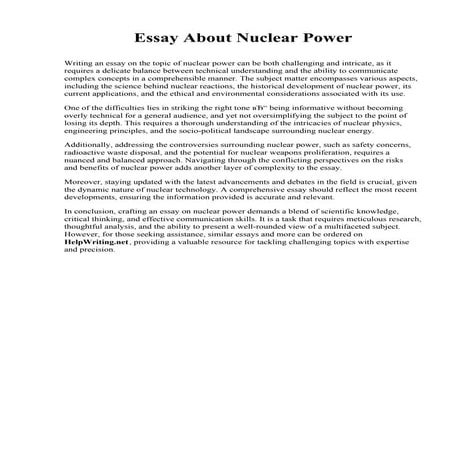 Essay About Nuclear Power. ABM College of Business and Technology