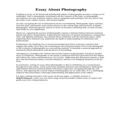 Essay About Photography. What is a photo essay?