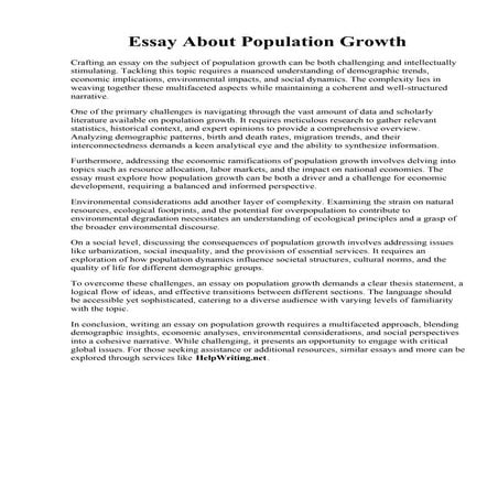 Essay About Population Growth
