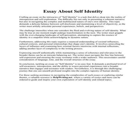Essay About Self Identity. Identity Essay - GCSE Sociology - Marked by Teache...