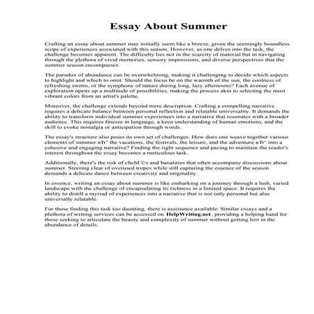 Essay About Summer. Dominican University of California
