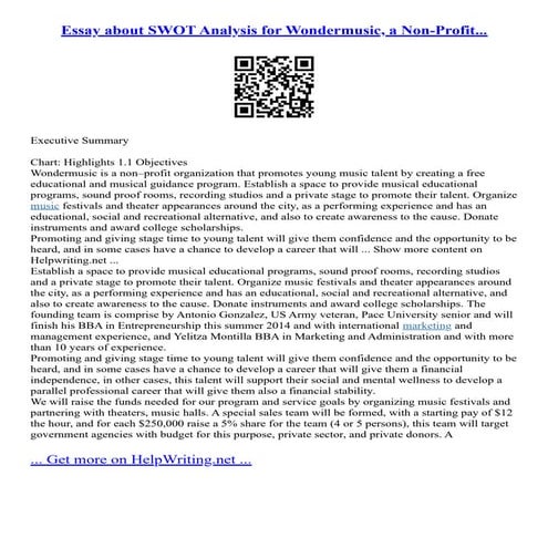 Essay About SWOT Analysis For Wondermusic, A Non-Profit...