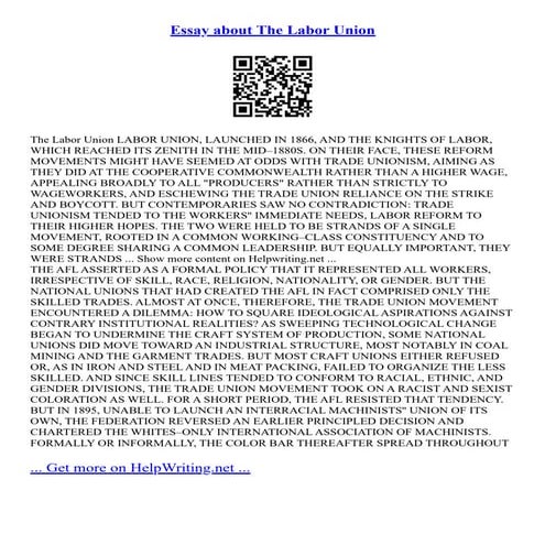 Essay About The Labor Union