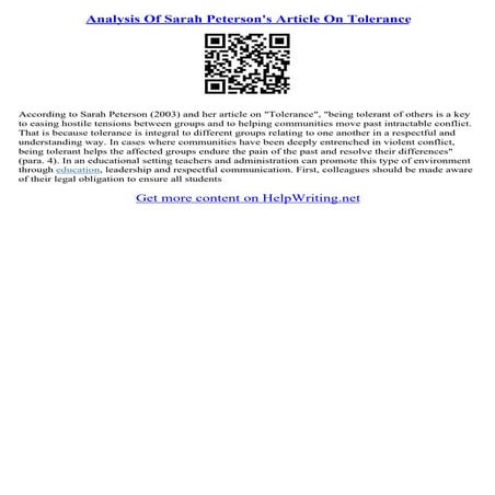 Essay About Tolerance | PDF