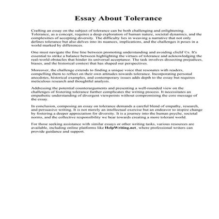 Essay About Tolerance. Mission College (California)