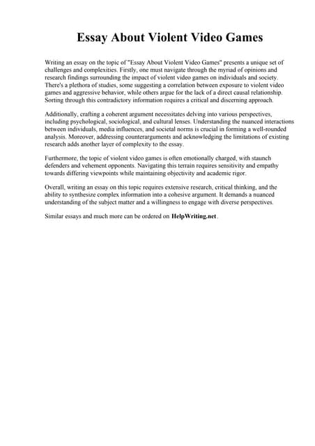 Violence In Video Games Essay Pdf Violence In Video Games Essay Pdf