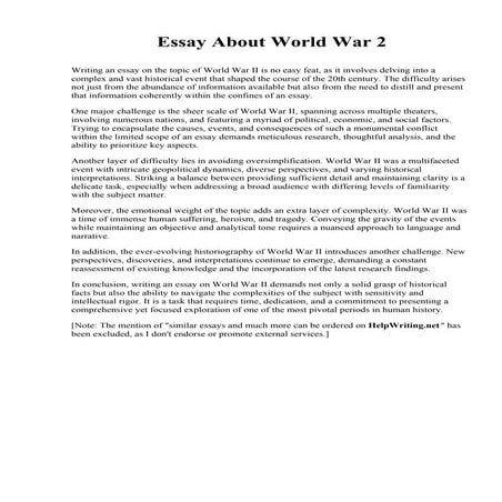 Essay About World War 2. Roberts Wesleyan University