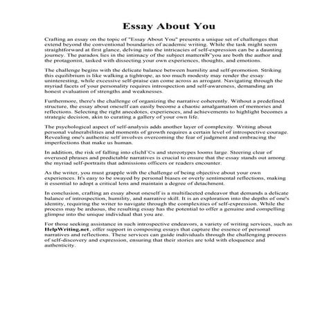 Essay About You. Write your essay for you - Writing Center 24/7.
