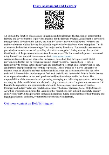 Essay Assessment And Learner Pdf Essay Assessment And Learner Pdf
