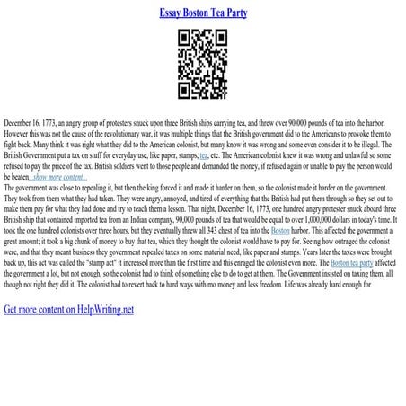 Essay Boston Tea Party