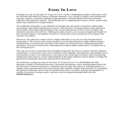 Essay In Love. Essay on Love for School Students and Children  PDF Download