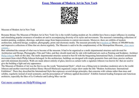 Essay Museum Of Modern Art In New York