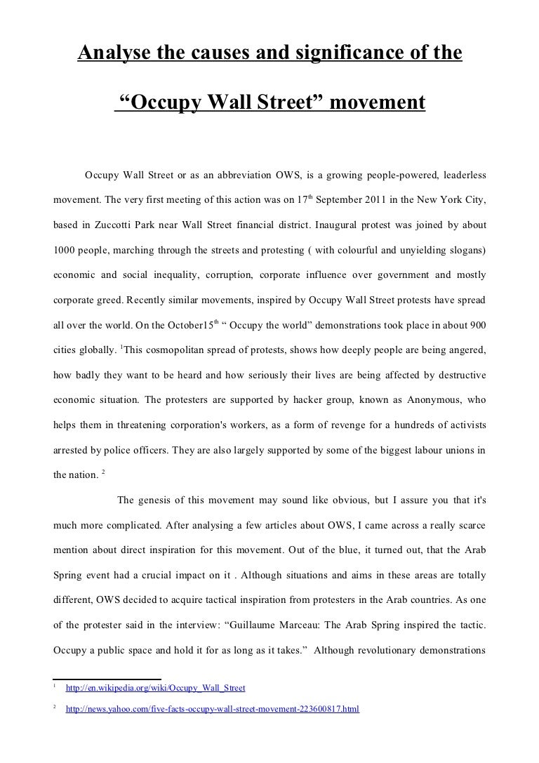 Occupy wall street movement essay