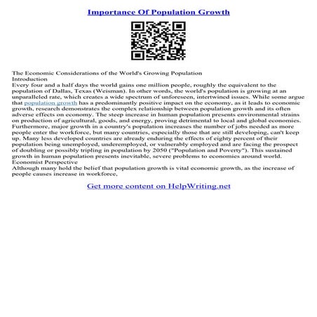 Essay Of Population Growth