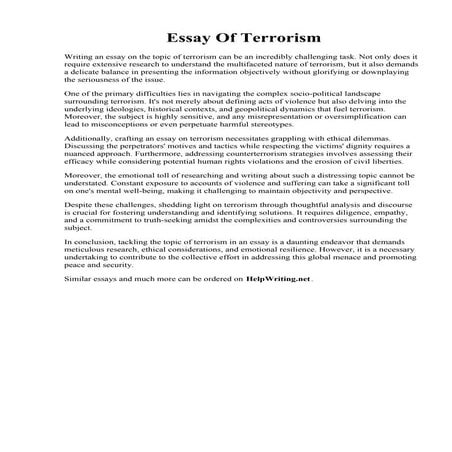 Essay Of Terrorism. Sample essay on terrorism