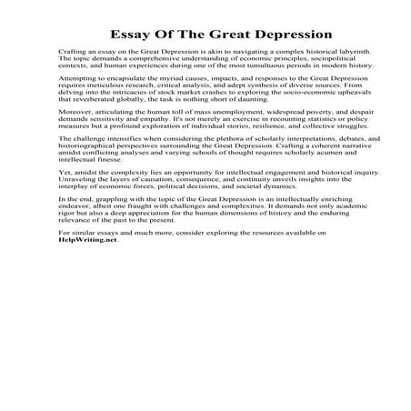 Essay Of The Great Depression