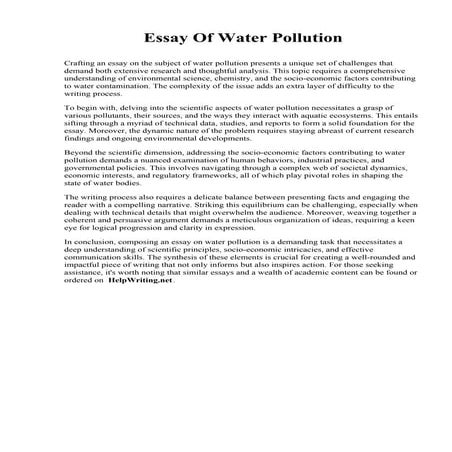 Essay Of Water Pollution. Trinity School of Medicine | PDF