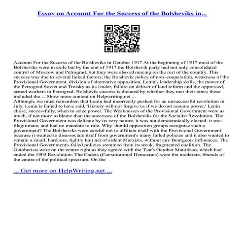 Essay On Account For The Success Of The Bolsheviks In...