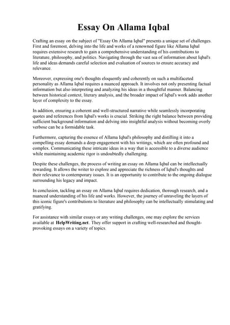 Short And Easy Essay On Allama Iqbal In English Essay On Allama Iqbal | PDF
