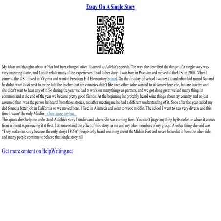 Essay On A Single Story