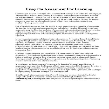 Essay On Assessment For Learning. PDF Reflective Essay on Assessment