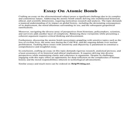 Essay On Atomic Bomb