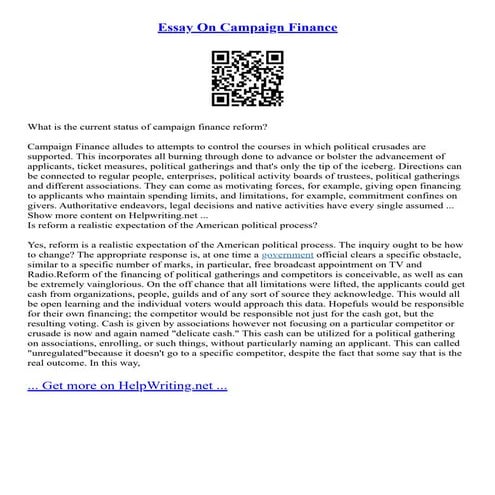 Essay On Campaign Finance