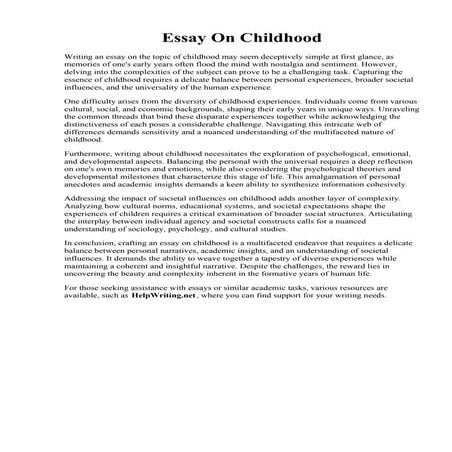 Essay On Childhood. 005 Childhood Memories Essay Example Descriptive About My...