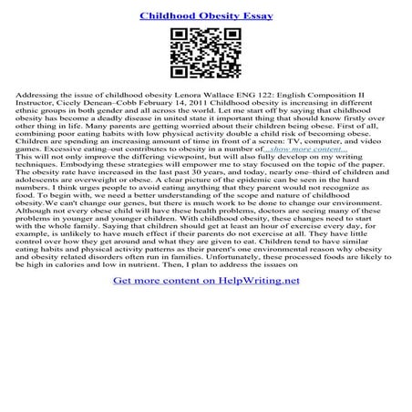 Essay On Childhood Obesity | PDF