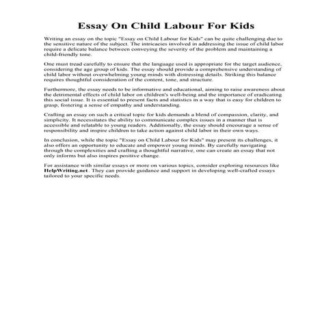 Essay On Child Labour For Kids. Child Labour Essay in English for School Stud...